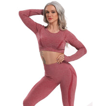 Load image into Gallery viewer, Women Seamless Gym Yoga Set Fitness Sports Suits Leggings Sport Women Fitness High Waist Woman Push Up Leggings Long Sleeve