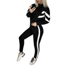 Load image into Gallery viewer, 2 piece set tracksuit women women's sports suit Women Splice Cropped Pullover Sweatshirt and Side Striped Pants Tracksuit Set#g4