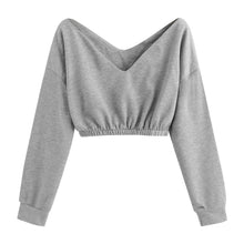 Load image into Gallery viewer, Feitong Fashion Women Cropped Sweatshirt Solid Deep V-Neck Long Sleeve Collect Waist Crop Sweatshirt Top camisa de entrenamiento