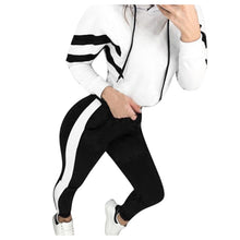 Load image into Gallery viewer, 2 piece set tracksuit women women's sports suit Women Splice Cropped Pullover Sweatshirt and Side Striped Pants Tracksuit Set#g4
